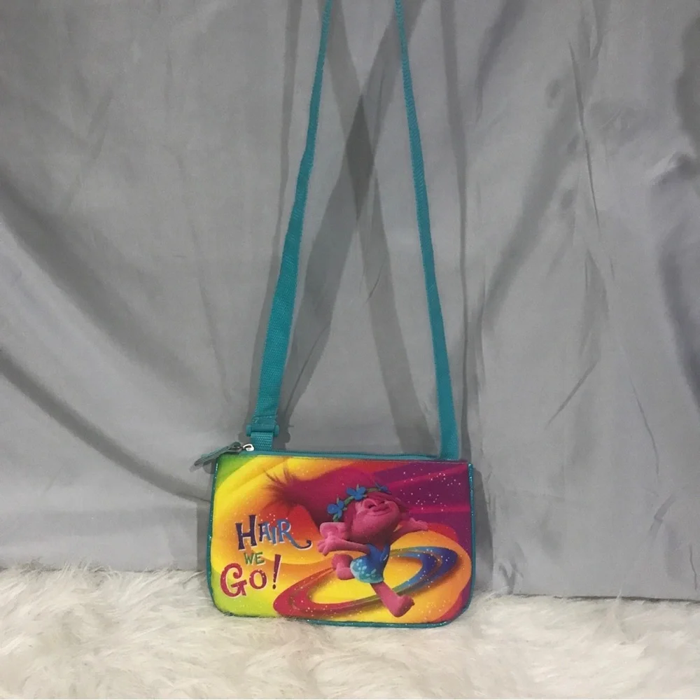 Trolls Purse Hair We Go! Crossbody Bag aqua blue with pink